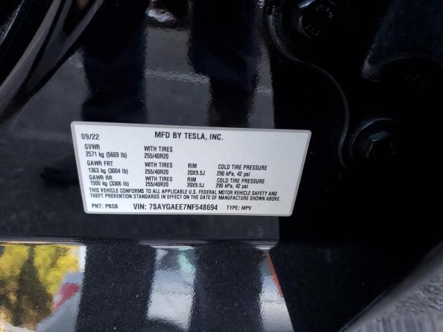 2022 TESLA MODEL Y 7SAYGAEE7NF548694