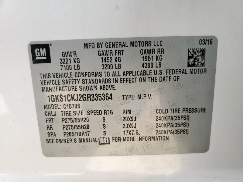 2016 GMC YUKON DENALI 1GKS1CKJ2GR335364