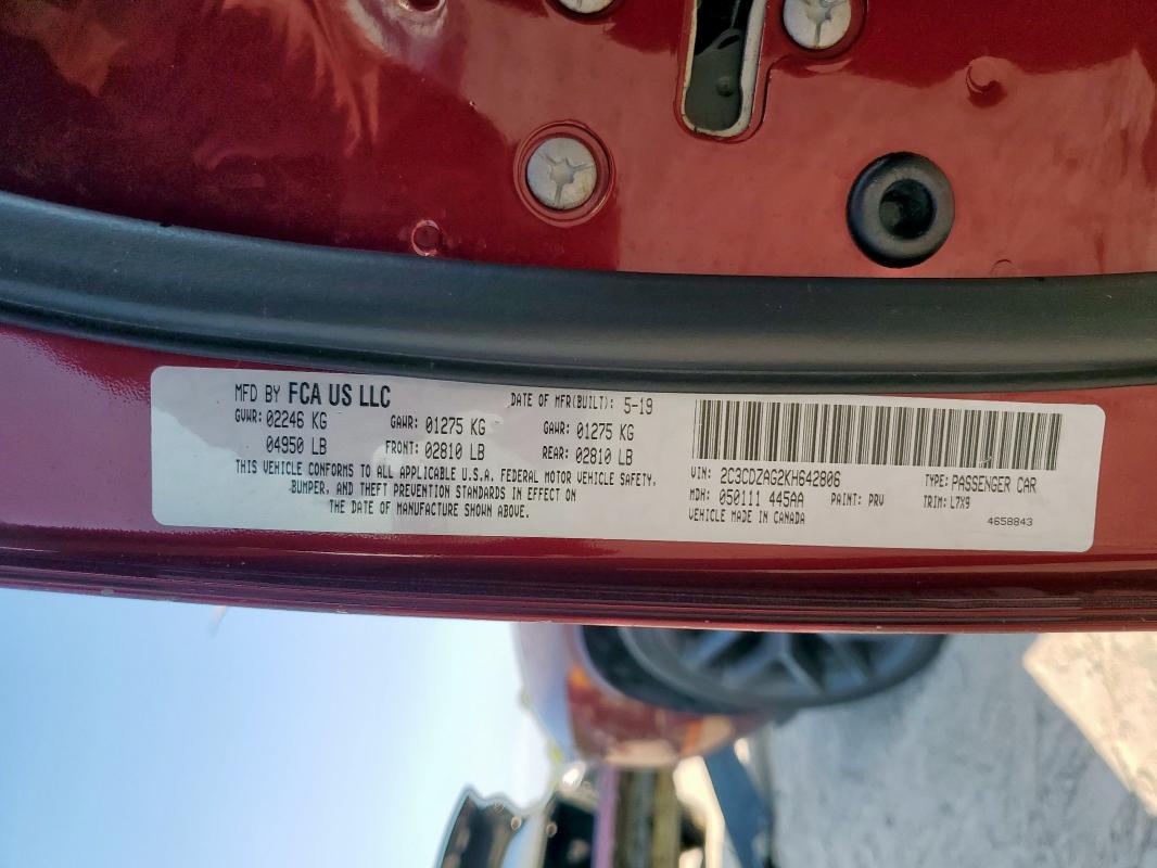 2019 DODGE CHALLENGER 2C3CDZAG2KH642806