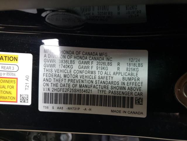 2025 HONDA CIVIC LX 2HGFE2F25SH554621