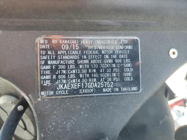2016 KAWASAKI EX650 F JKAEXEF17GDA25752