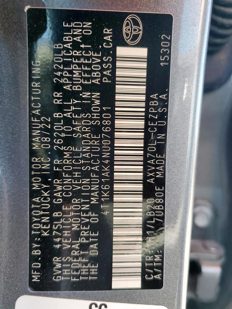 2022 TOYOTA CAMRY XSE - 4T1K61AK4NU076801