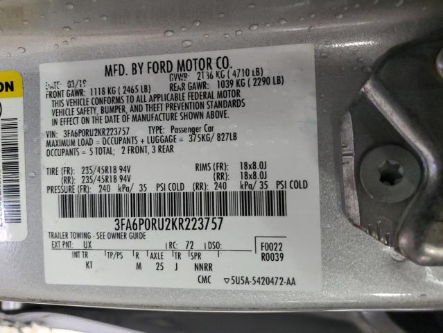 2019 FORD FUSION TIT 3FA6P0RU2KR223757