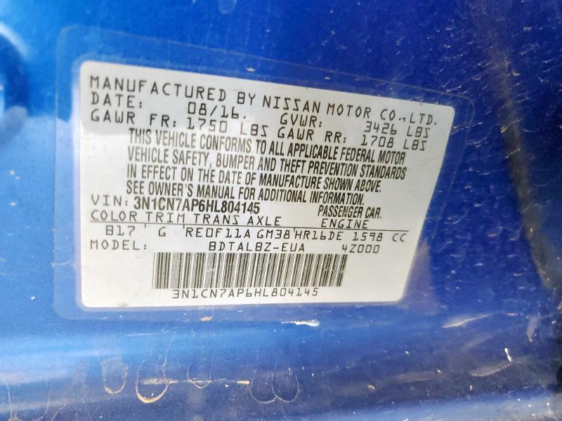 2017 NISSAN VERSA S 3N1CN7AP6HL804145