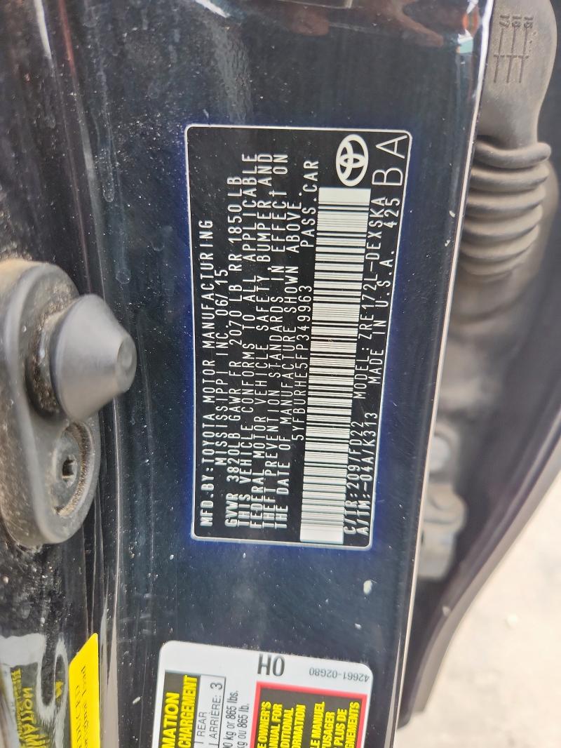 2015 TOYOTA COROLLA S 5YFBURHE5FP349963