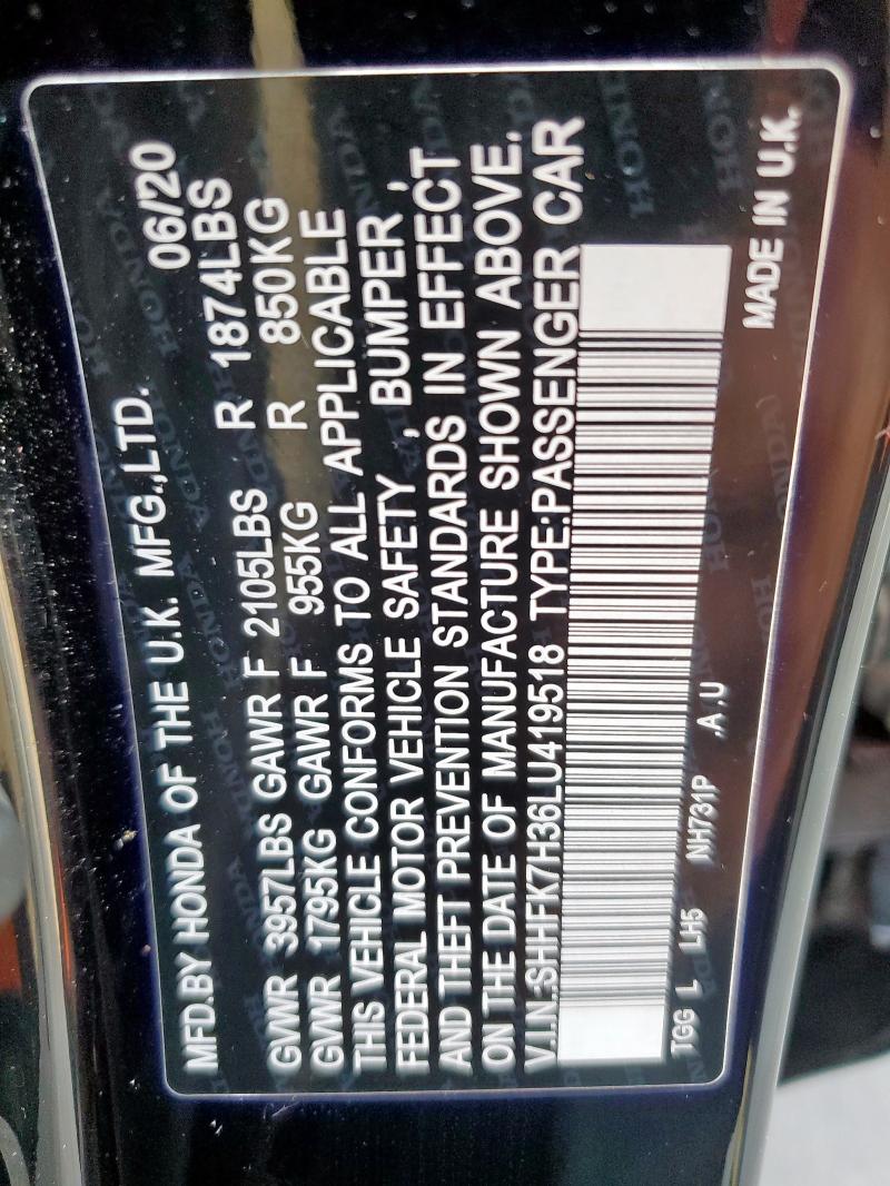 2020 HONDA CIVIC LX SHHFK7H36LU419518