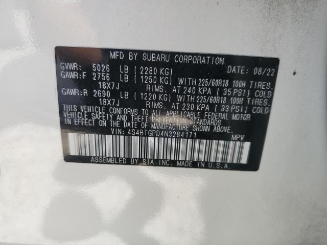 2022 SUBARU OUTBACK TO 4S4BTGPD4N3284171