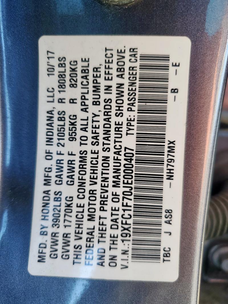 2018 HONDA CIVIC EXL - 19XFC1F70JE000407