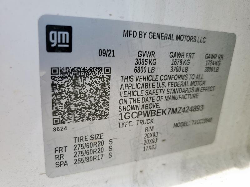 2021 CHEVROLET SILVERADO C1500 CUSTOM 1GCPWBEK7MZ424893