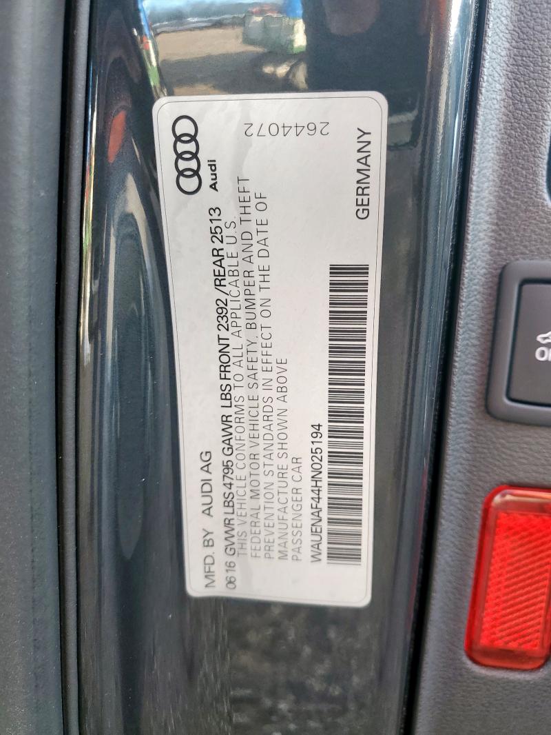 2017 AUDI A4 PREMIUM WAUENAF44HN025194