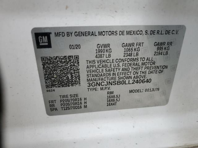 2020 CHEVROLET TRAX LS 3GNCJNSB0LL240640