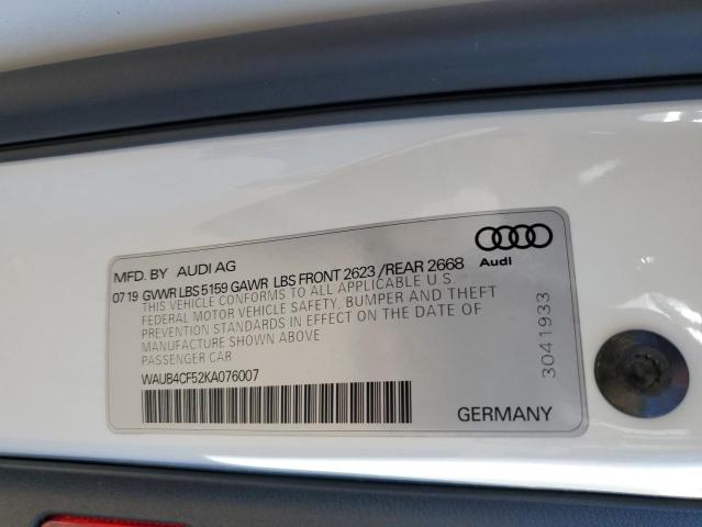 2019 AUDI S5 PREMIUM PLUS WAUB4CF52KA076007