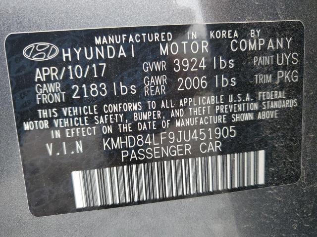 2018 HYUNDAI ELANTRA SEL KMHD84LF9JU451905