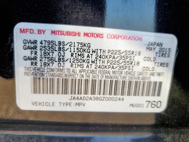 2016 MITSUBISHI OUTLANDER JA4AD2A38GZ000244