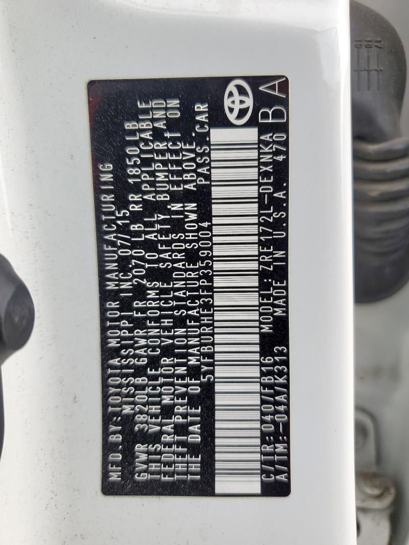 2015 TOYOTA COROLLA L - 5YFBURHE3FP359004