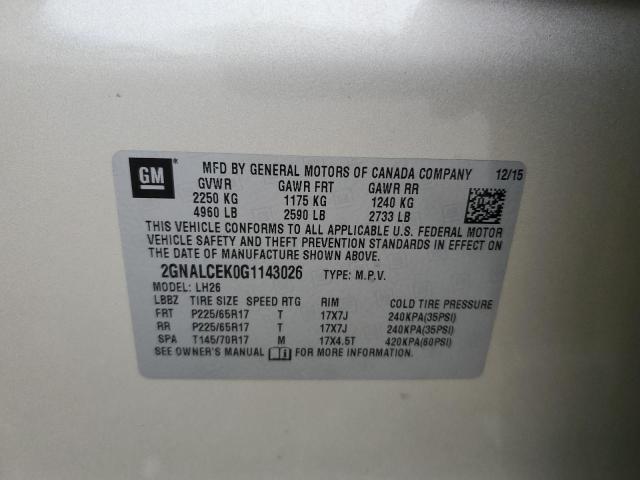 2016 CHEVROLET EQUINOX LT 2GNALCEK0G1143026