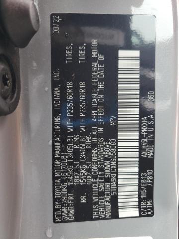 2022 TOYOTA SIENNA XLE 5TDASKFCXNS058083