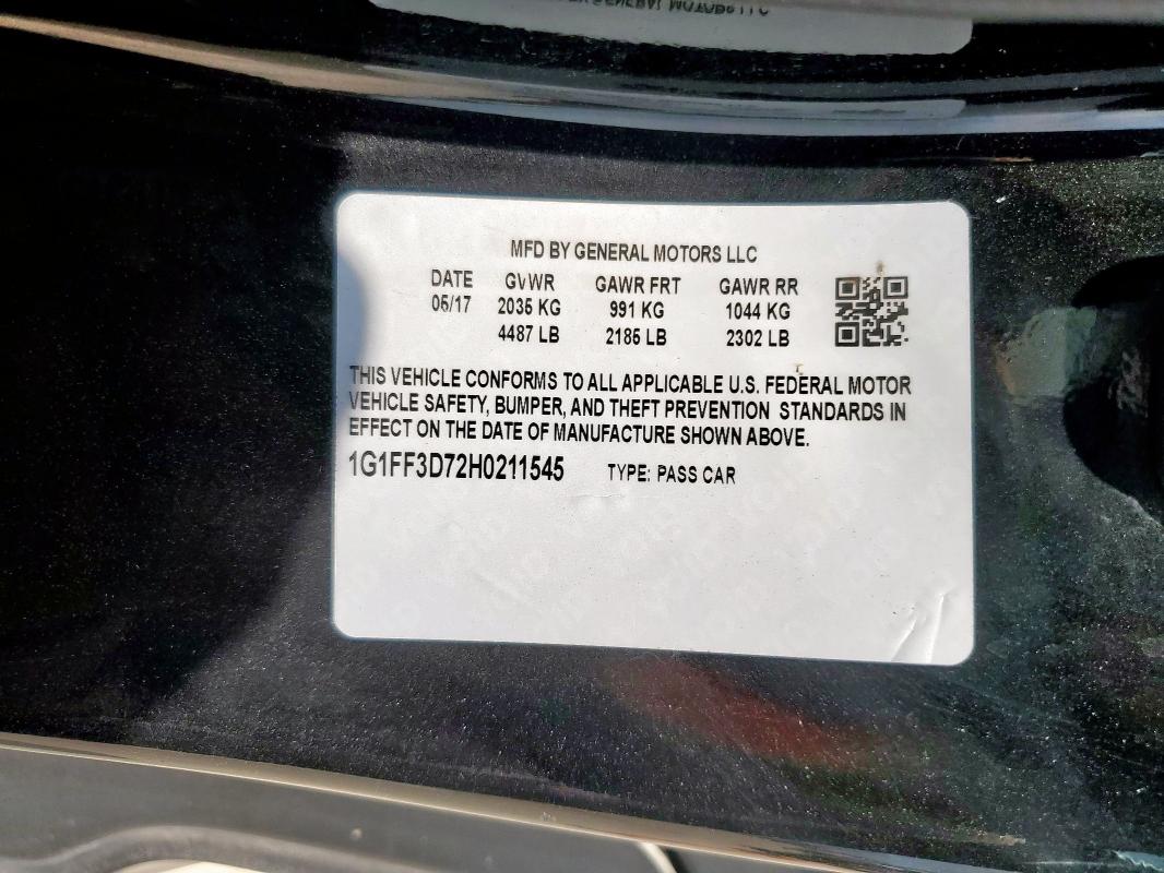2017 CHEVROLET CAMARO SS 1G1FF3D72H0211545