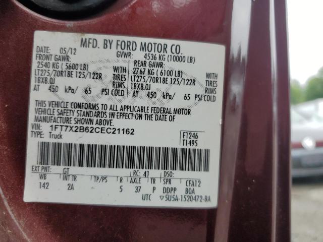 2012 FORD F250 SUPER DUTY - 1FT7X2B62CEC21162