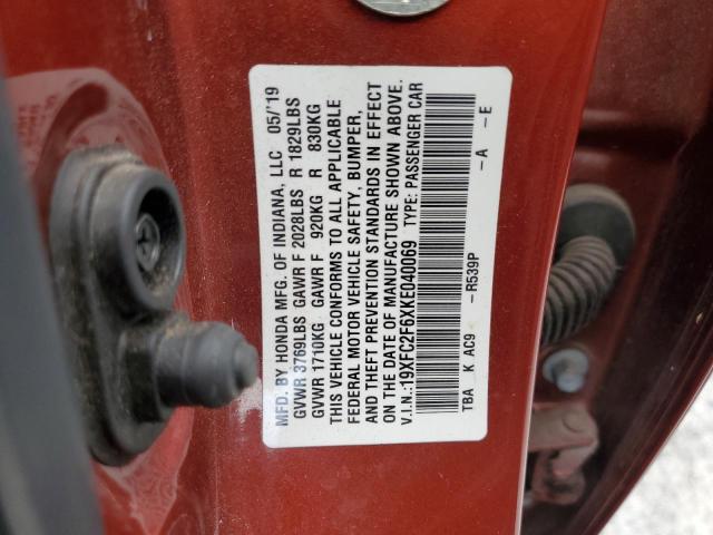 2019 HONDA CIVIC LX 19XFC2F6XKE040069