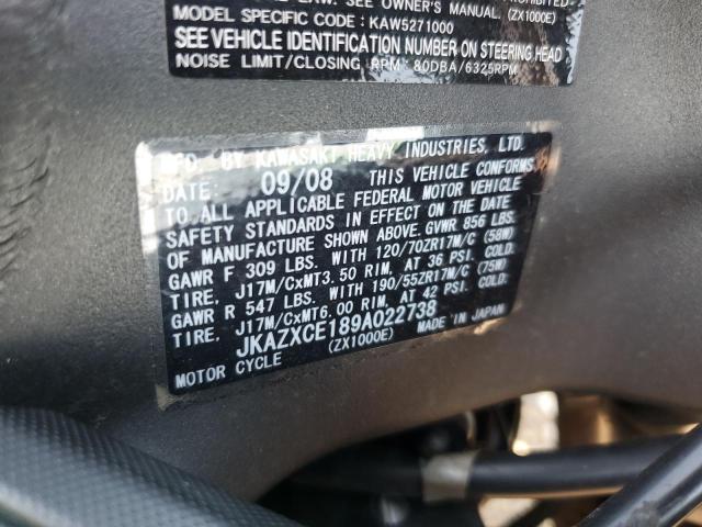 2009 KAWASAKI ZX1000 E JKAZXCE189A022738