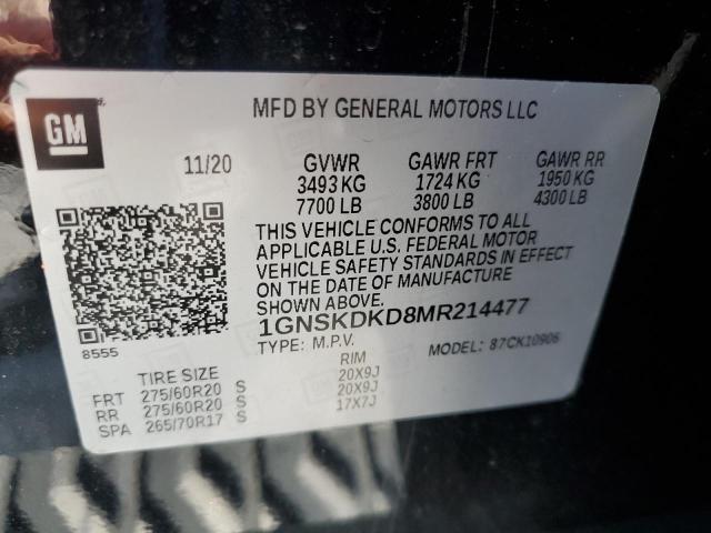 2021 CHEVROLET SUBURBAN K1500 Z71 1GNSKDKD8MR214477