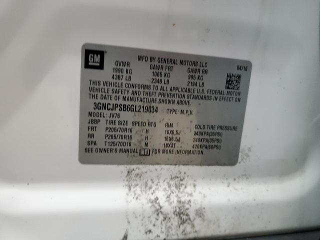 2016 CHEVROLET TRAX 1LT 3GNCJPSB6GL219034