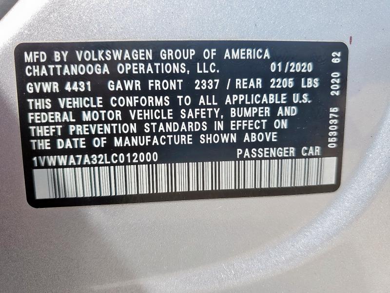 2020 VOLKSWAGEN PASSAT SE - 1VWWA7A32LC012000