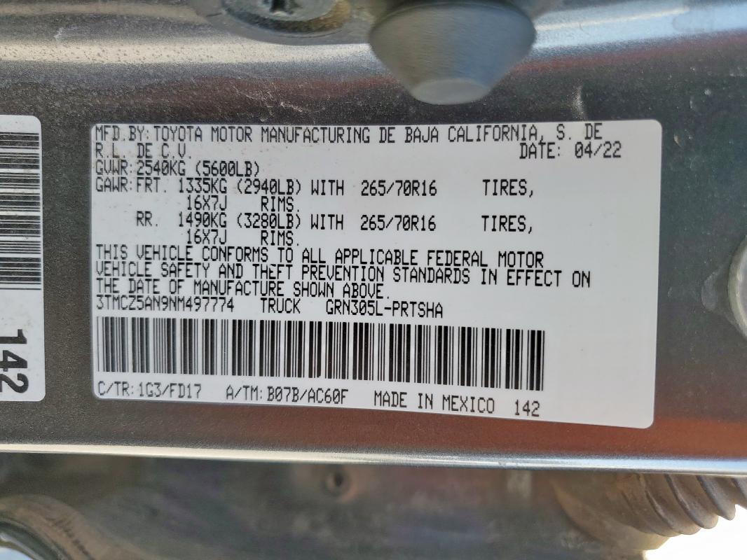 2022 TOYOTA TACOMA DOU 3TMCZ5AN9NM497774