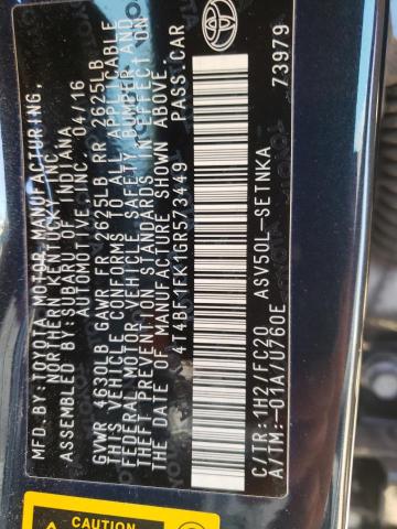 2016 TOYOTA CAMRY LE 4T4BF1FK1GR573449
