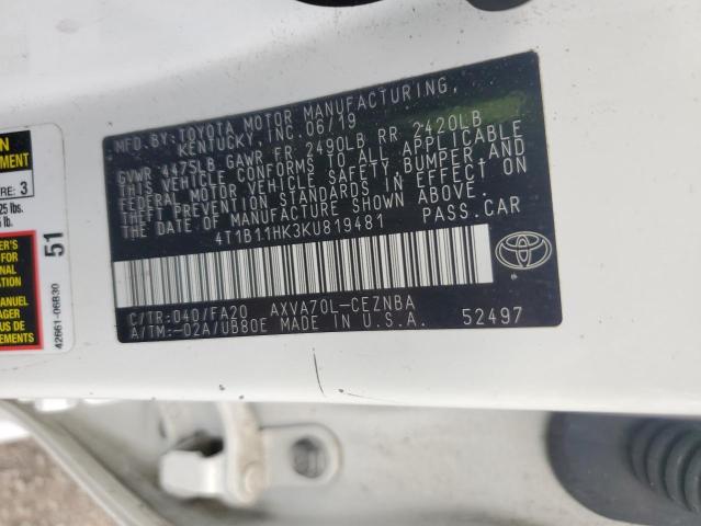 2019 TOYOTA CAMRY LE - 4T1B11HK3KU819481