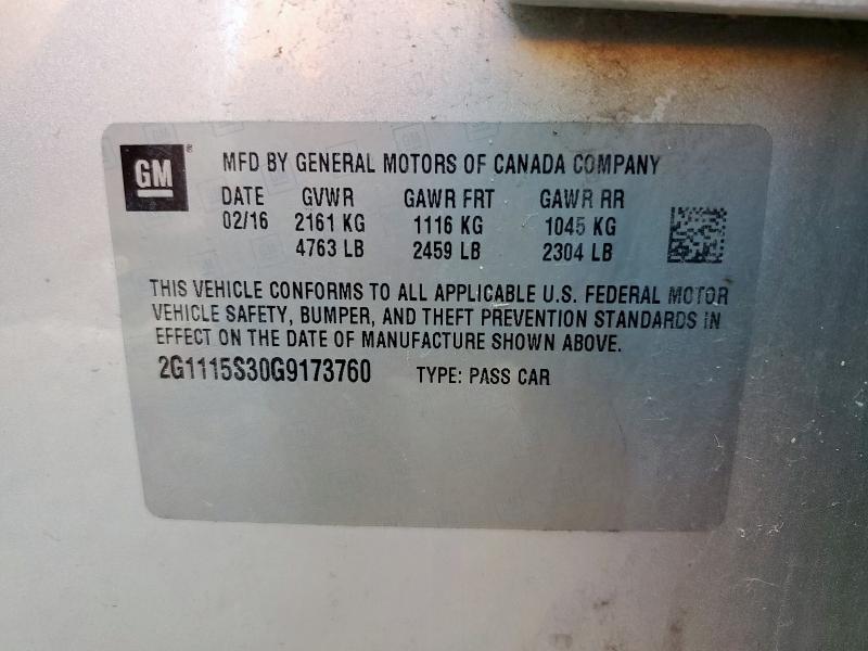 2016 CHEVROLET IMPALA LT 2G1115S30G9173760
