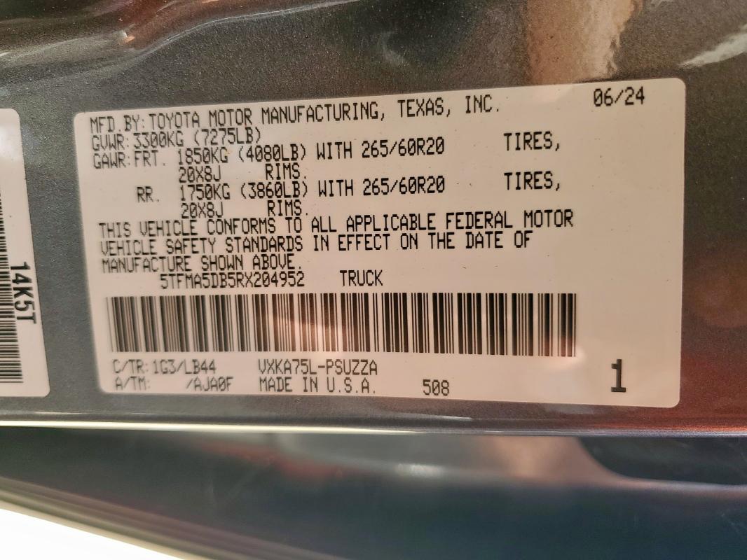 2024 TOYOTA TUNDRA CREWMAX PLATINUM 5TFMA5DB5RX204952