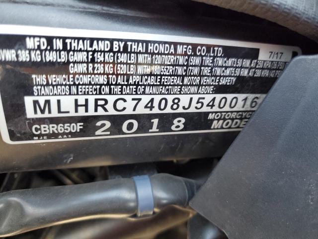 2018 HONDA CBR650 F MLHRC7408J5400164