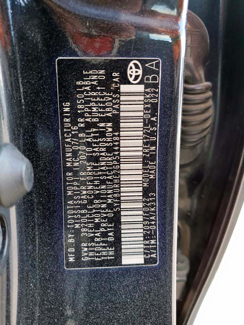 2016 TOYOTA COROLLA L 5YFBURHE2GP544484