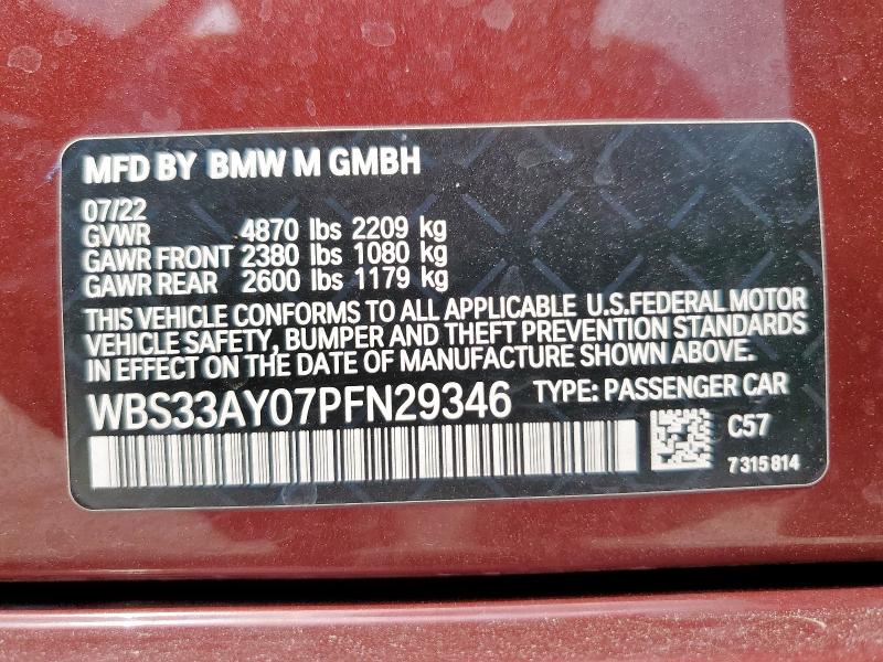 2023 BMW M3 COMPETI WBS33AY07PFN29346