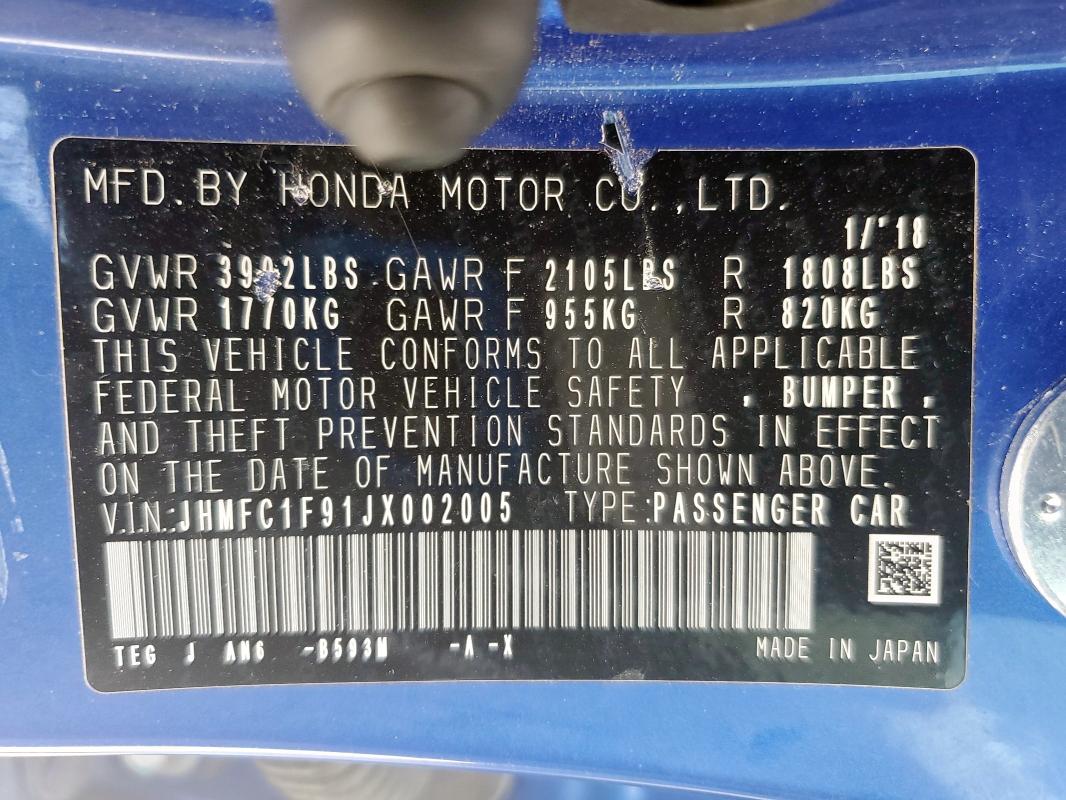 2018 HONDA CIVIC TOUR JHMFC1F91JX002005