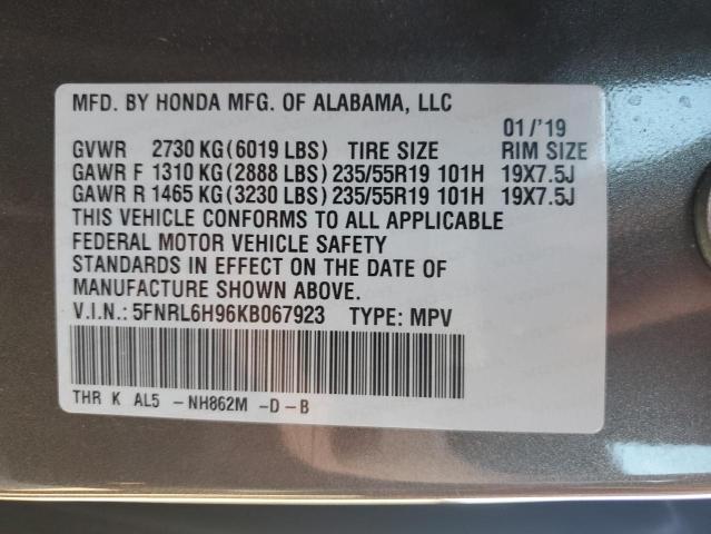 2019 HONDA ODYSSEY EL 5FNRL6H96KB067923