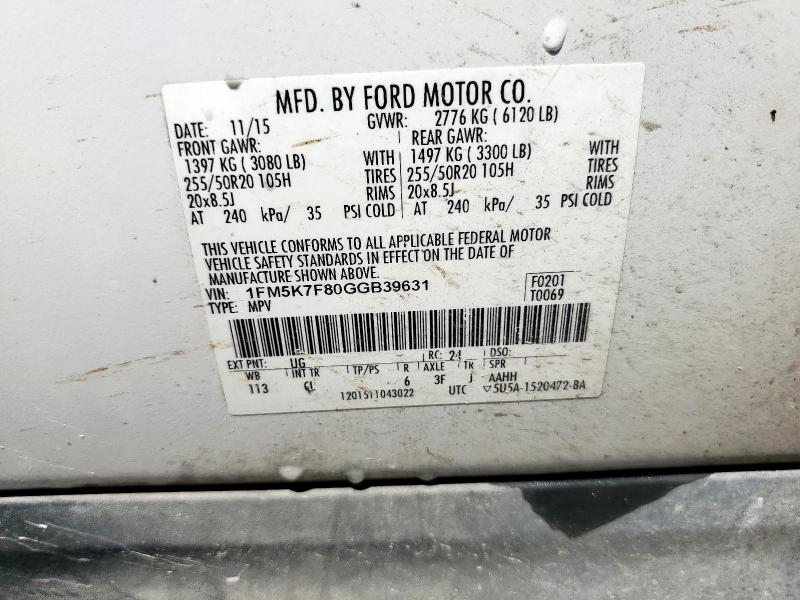 2016 FORD EXPLORER L 1FM5K7F80GGB39631