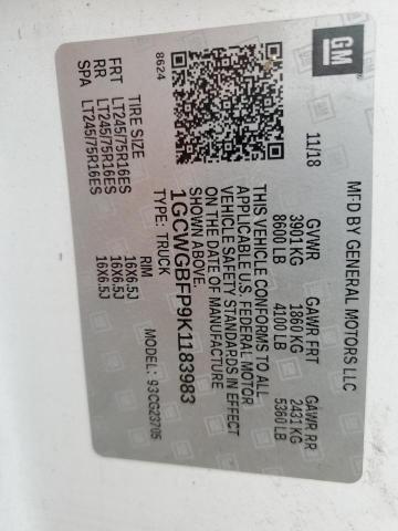 2019 CHEVROLET EXPRESS G2 1GCWGBFP9K1183983