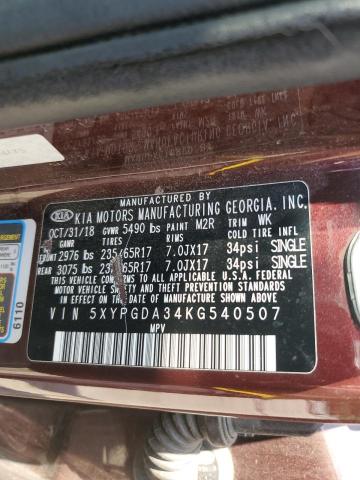 2019 KIA SORENTO L - 5XYPGDA34KG540507