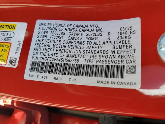 2025 HONDA CIVIC SPOR 2HGFE2F54SH582758