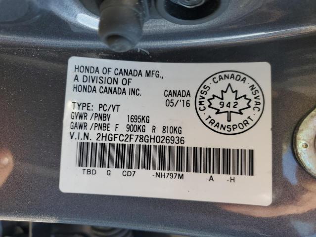 2016 HONDA CIVIC EX 2HGFC2F78GH026936