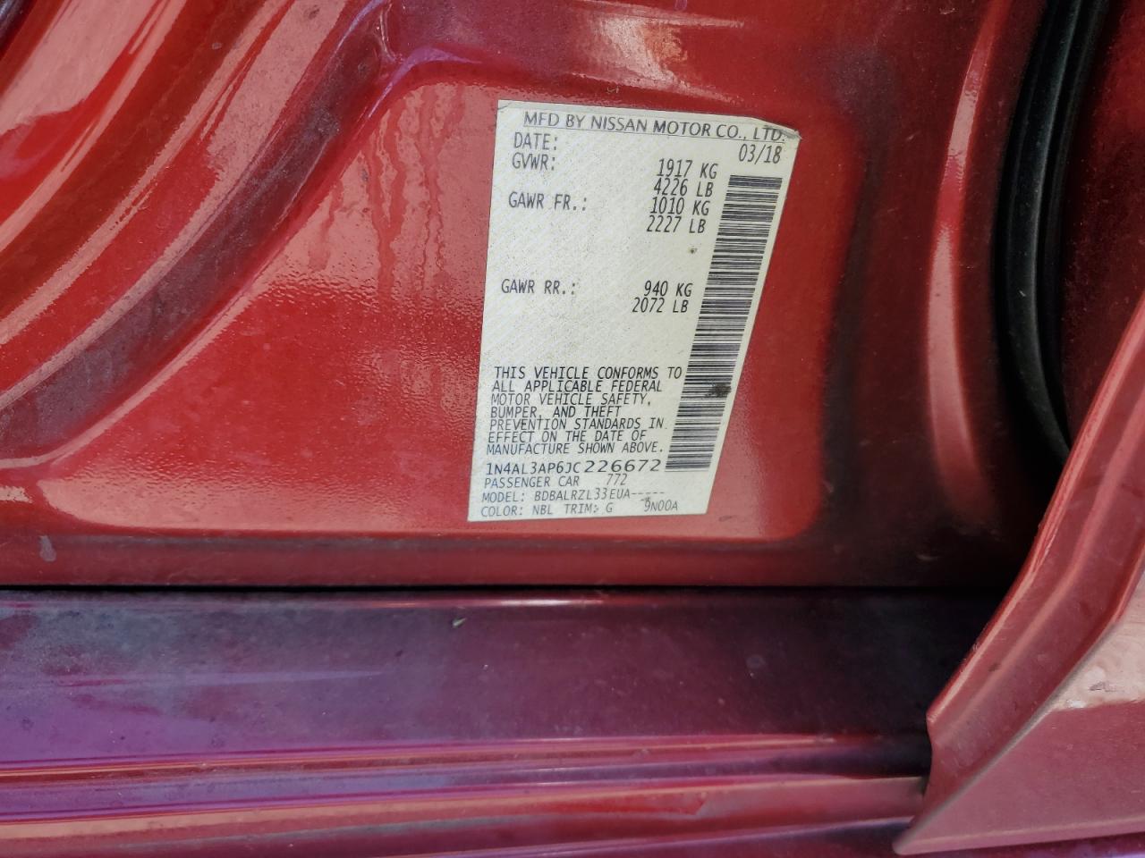 Lot #3239358715 2018 NISSAN ALTIMA 2.5