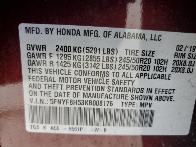 2019 HONDA PASSPORT E 5FNYF8H53KB008176