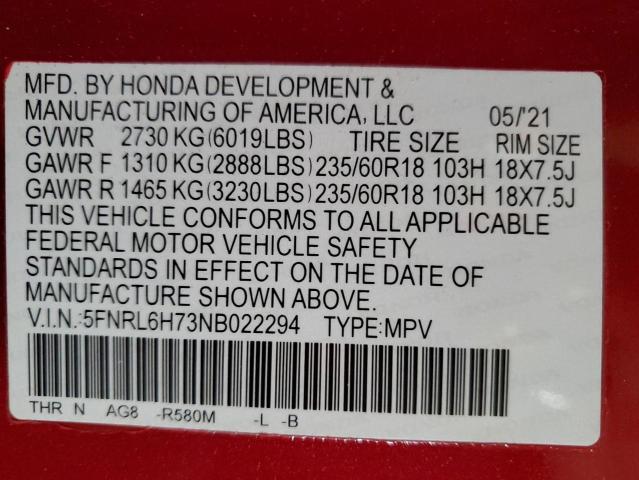 2022 HONDA ODYSSEY EX 5FNRL6H73NB022294