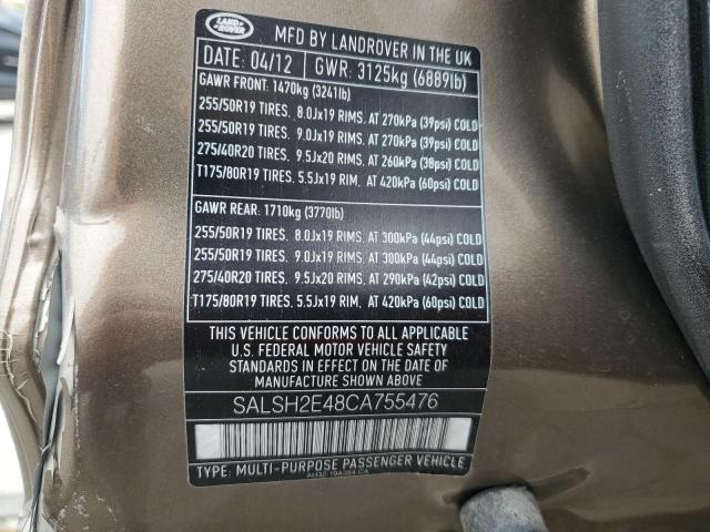 2012 LAND ROVER RANGE ROVE - SALSH2E48CA755476