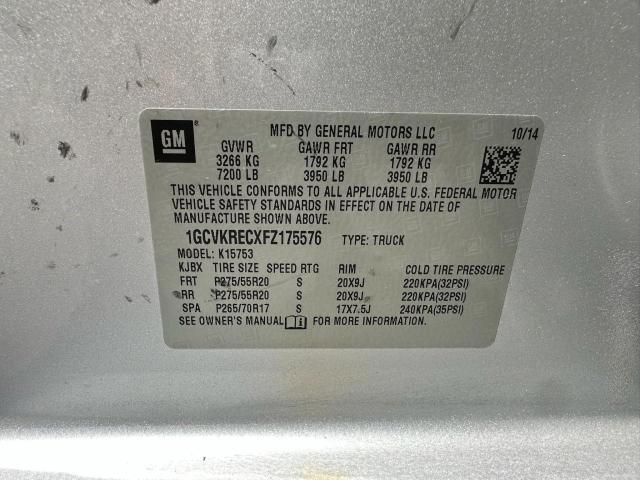 2015 CHEVROLET SILVERADO 1GCVKRECXFZ175576