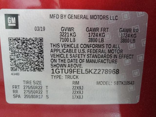 2019 GMC SIERRA K15 - 1GTU9FEL5KZ278968