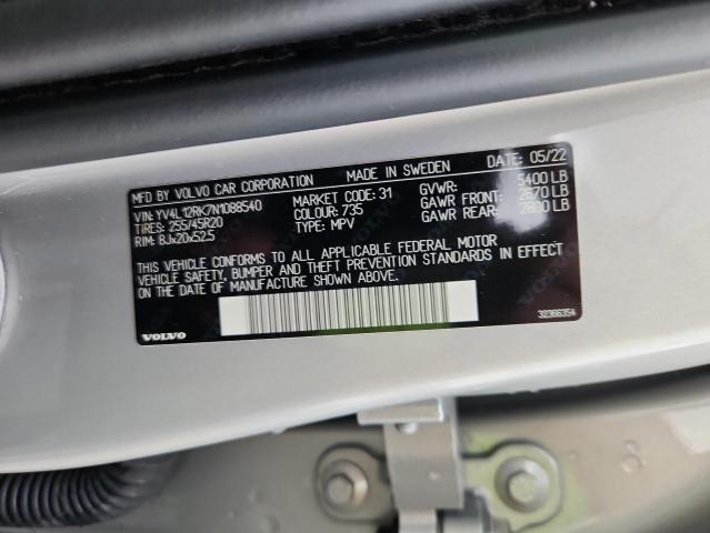 2022 VOLVO XC60 B5 MO YV4L12RK7N1088540
